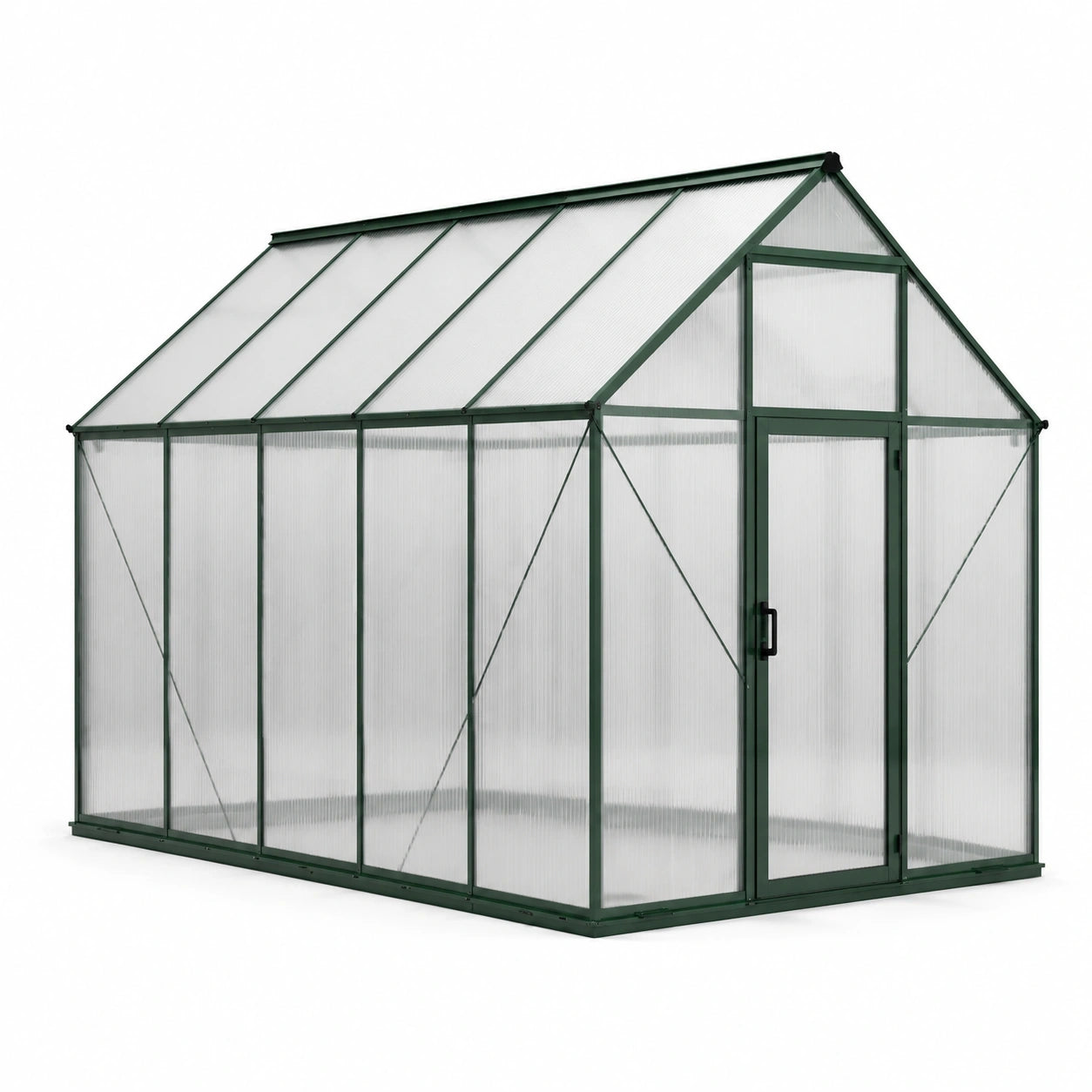 Serre de jardin en aluminium vert foncé et polycarbonate translucide 310 × 190 × 195 cm avec porte frontale