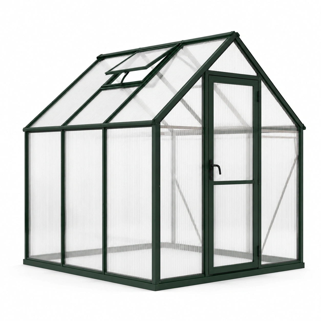Serre de jardin en aluminium vert avec panneaux transparents et lucarne, 190 × 190 × 195 cm