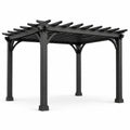 Pergola de jardin en bois noir avec toit à lattes, 305 × 305 × 244 cm, style classique