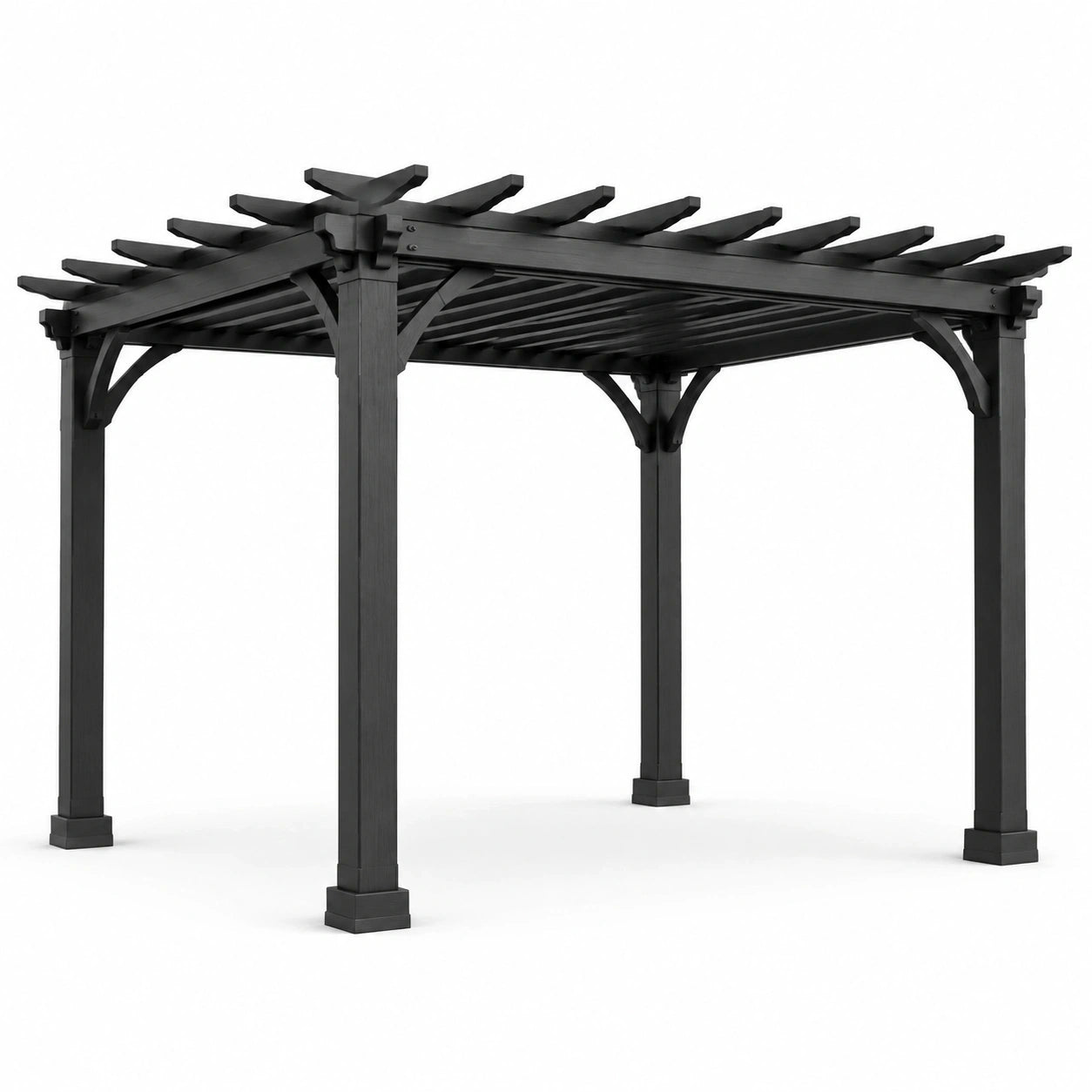 Pergola de jardin en bois noir avec toit à lattes, 305 × 305 × 244 cm, style classique