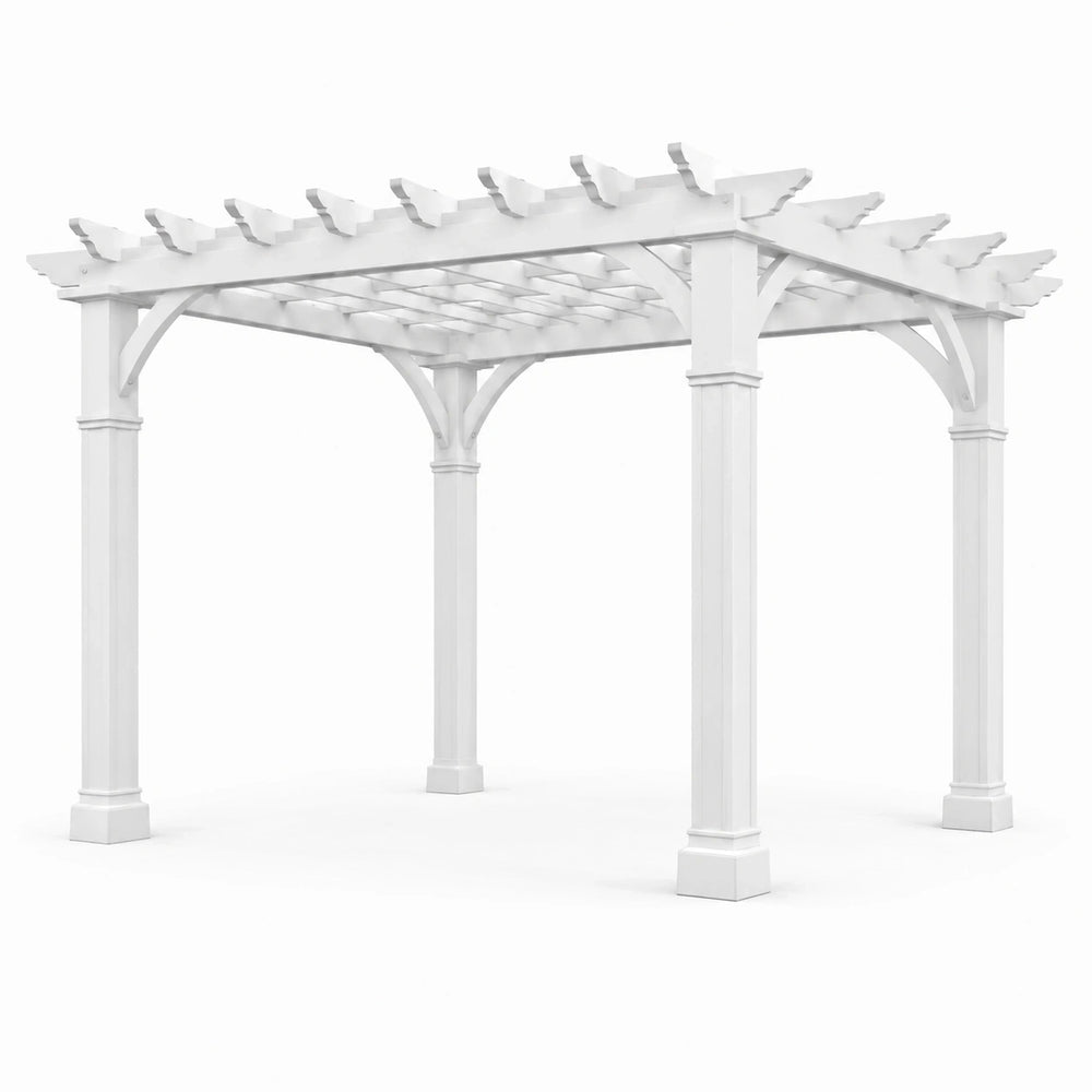 Pergola autoportante blanche en PVC à toiture ajourée, 366 × 366 × 269 cm