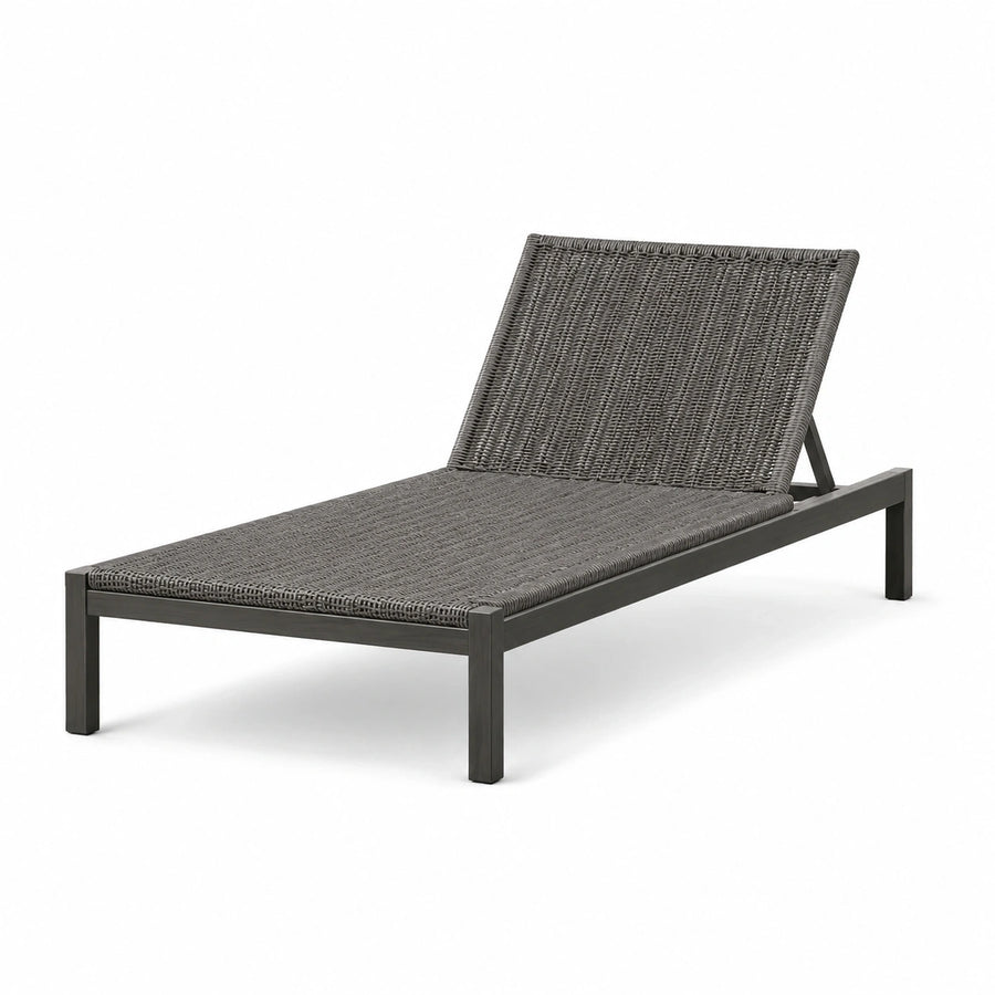 Bain de soleil anthracite à dossier inclinable en résine tressée et métal, 195 × 70 × 83 cm