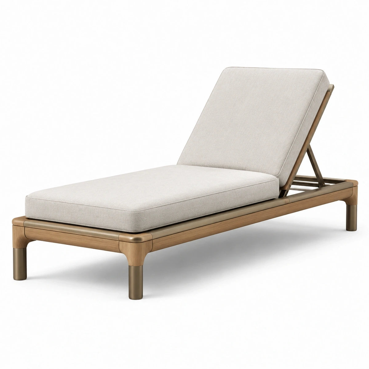 Bain de soleil beige, bois naturel et bronze 200 × 75 × 95 cm avec dossier inclinable
