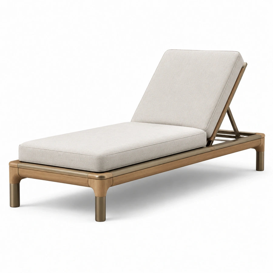 Bain de soleil beige, bois naturel et bronze 200 × 75 × 95 cm avec dossier inclinable
