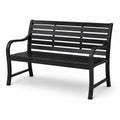Banc de jardin 2 places en acier noir à lattes avec accoudoirs, 122 × 60 × 85 cm
