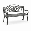 Banc de jardin en métal noir 128 × 60 × 85 cm avec dossier floral ajouré