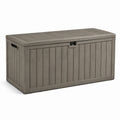 Coffre de rangement extérieur en résine gris taupe effet bois, 120 × 55 × 60 cm, avec couvercle