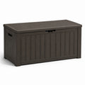 Coffre de rangement extérieur en résine marron foncé effet bois avec couvercle, 120 × 55 × 60 cm