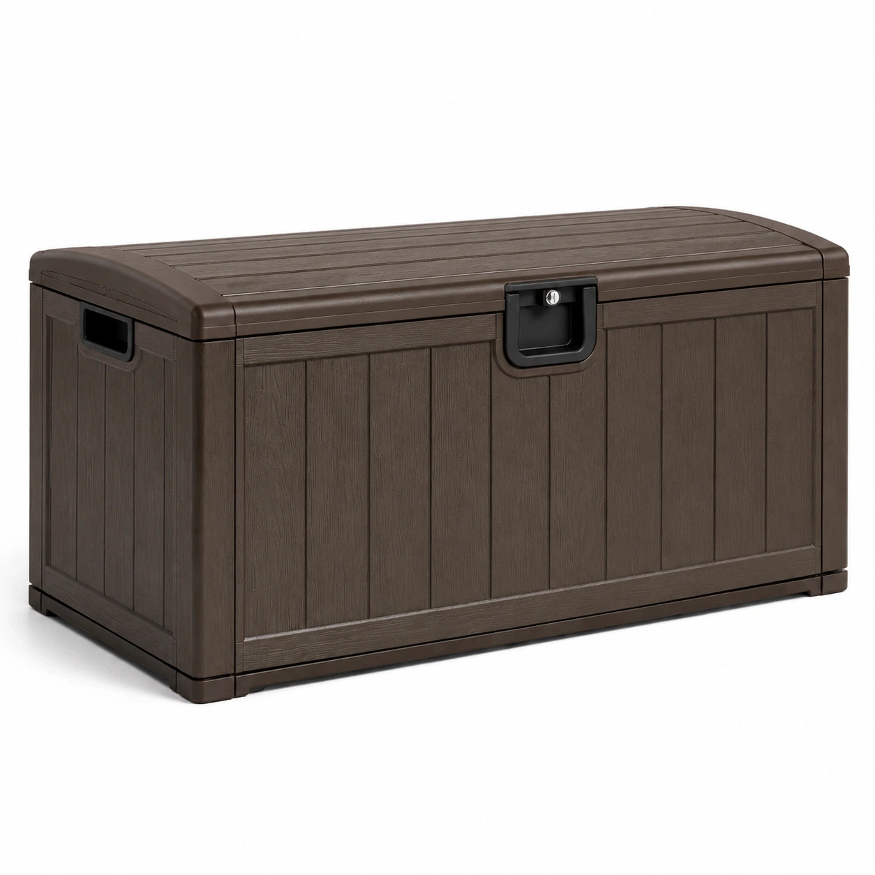 Coffre de rangement extérieur verrouillable en plastique effet bois marron et noir, 120 × 54 × 60 cm