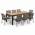 Ensemble repas de jardin 9 pièces avec table 200 × 100 × 75 cm et 8 fauteuils, noir et brun naturel