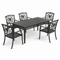 Ensemble repas de jardin 7 pièces en métal noir avec table 180 × 100 × 74 cm et 6 fauteuils