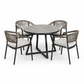Ensemble repas de jardin 5 pièces avec table ronde 110 × 75 cm et 4 fauteuils 58 × 62 × 78 cm, gris, noir, taupe et blanc cassé