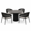 Salon de jardin 5 pièces noir et gris avec table ronde Ø 120 × 75 cm et 4 fauteuils 61 × 59 × 78 cm