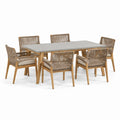 Ensemble repas de jardin 7 pièces, table 200 × 100 × 75 cm et 6 fauteuils 60 × 62 × 85 cm, bois naturel, beige et gris