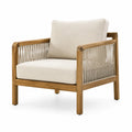Fauteuil en bois naturel et cordage beige clair avec coussins, 78 × 75 × 82 cm