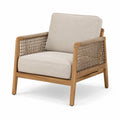 Fauteuil à accoudoirs en bois naturel avec corde taupe et coussins beiges, 75 x 80 x 82 cm