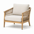 Fauteuil en bois naturel et corde beige avec coussins, 79 × 76 × 83 cm
