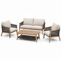 Salon de jardin 4 pièces beige, marron et noir avec canapé 124 × 75 × 79 cm, 2 fauteuils 68 × 75 × 79 cm et table 100 × 55 × 42 cm