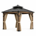 Tonnelle de jardin à toit rigide avec rideaux, 300 × 300 × 300 cm, brun, noir et beige